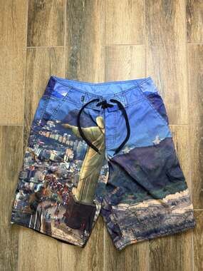 Y2K Crooks & Castles Christ the Redeemer Rio De Janeiro Graphic Board Shorts